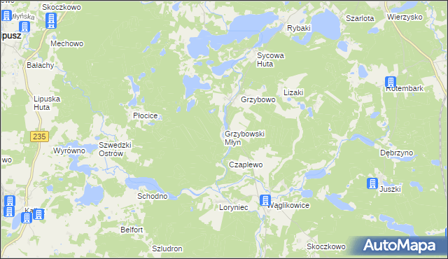 mapa Grzybowski Młyn, Grzybowski Młyn na mapie Targeo