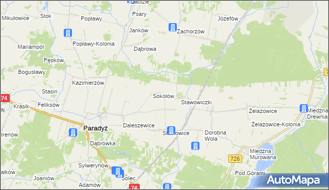 mapa Grzymałów gmina Paradyż, Grzymałów gmina Paradyż na mapie Targeo