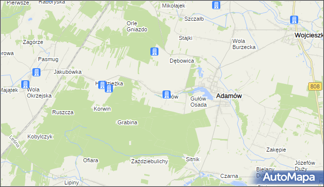 mapa Gułów gmina Adamów, Gułów gmina Adamów na mapie Targeo