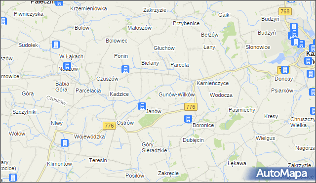 mapa Gunów-Wilków, Gunów-Wilków na mapie Targeo