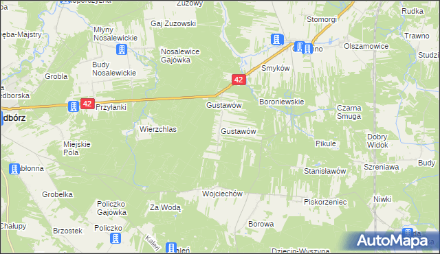 mapa Gustawów gmina Fałków, Gustawów gmina Fałków na mapie Targeo