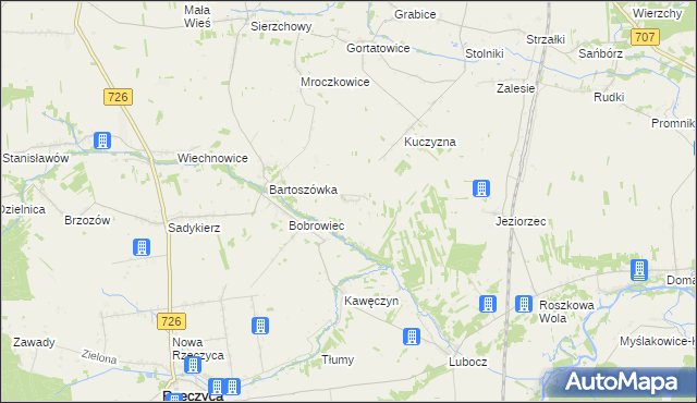 mapa Gustawów gmina Rzeczyca, Gustawów gmina Rzeczyca na mapie Targeo