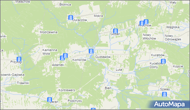 mapa Gustawów gmina Stąporków, Gustawów gmina Stąporków na mapie Targeo