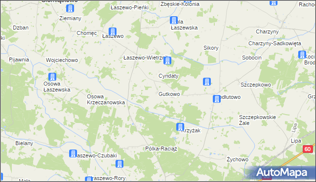 mapa Gutkowo gmina Siemiątkowo, Gutkowo gmina Siemiątkowo na mapie Targeo