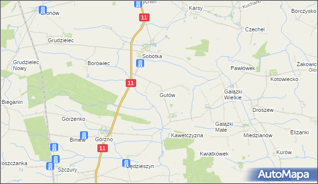 mapa Gutów gmina Ostrów Wielkopolski, Gutów gmina Ostrów Wielkopolski na mapie Targeo