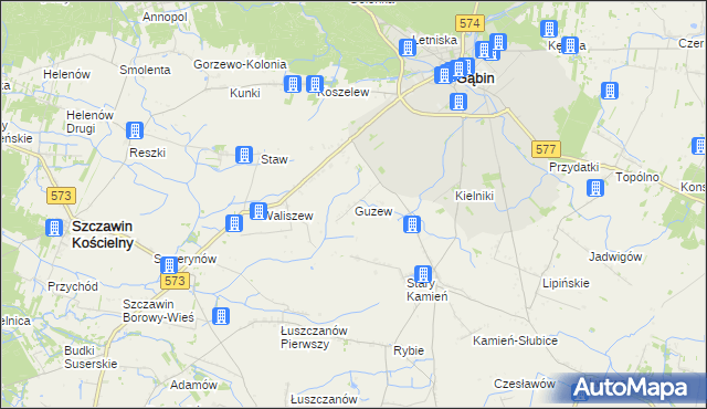 mapa Guzew gmina Gąbin, Guzew gmina Gąbin na mapie Targeo