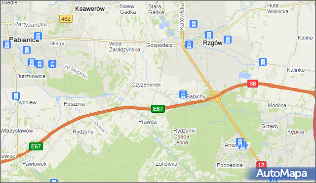mapa Guzew gmina Rzgów, Guzew gmina Rzgów na mapie Targeo