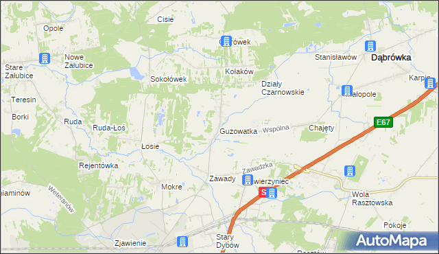 mapa Guzowatka gmina Dąbrówka, Guzowatka gmina Dąbrówka na mapie Targeo