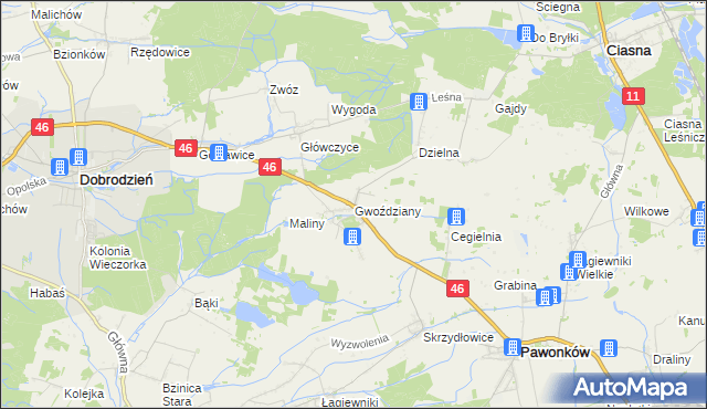 mapa Gwoździany, Gwoździany na mapie Targeo