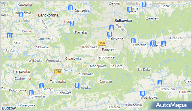 mapa Harbutowice gmina Sułkowice, Harbutowice gmina Sułkowice na mapie Targeo