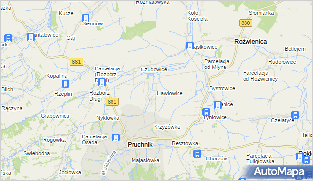 mapa Hawłowice, Hawłowice na mapie Targeo