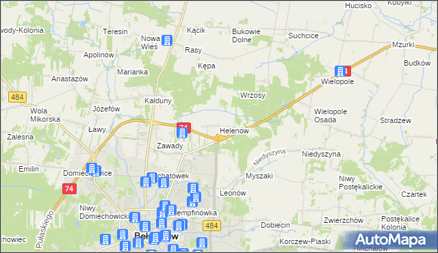 mapa Helenów gmina Bełchatów, Helenów gmina Bełchatów na mapie Targeo