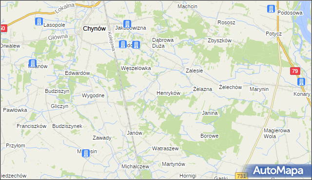 mapa Henryków gmina Chynów, Henryków gmina Chynów na mapie Targeo