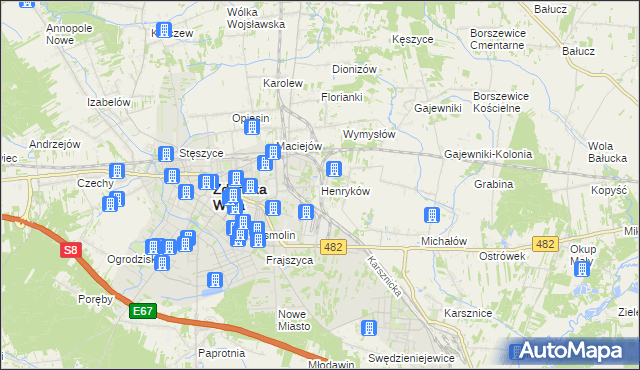 mapa Henryków gmina Zduńska Wola, Henryków gmina Zduńska Wola na mapie Targeo