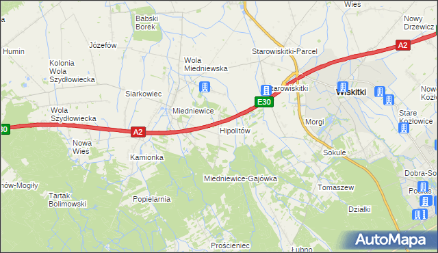 mapa Hipolitów gmina Wiskitki, Hipolitów gmina Wiskitki na mapie Targeo