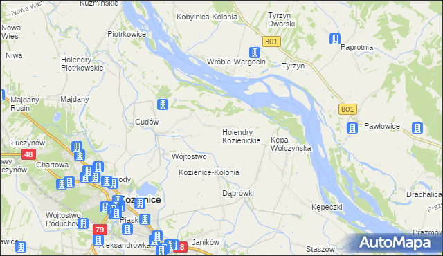 mapa Holendry Kozienickie, Holendry Kozienickie na mapie Targeo