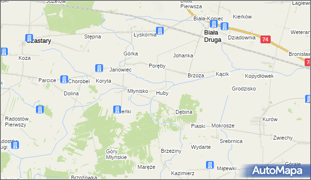 mapa Huby gmina Biała, Huby gmina Biała na mapie Targeo