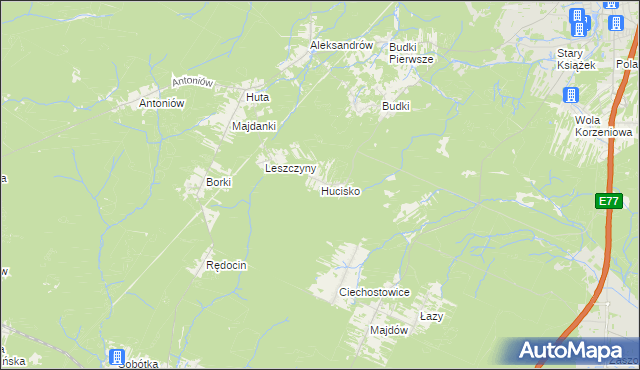 mapa Hucisko gmina Szydłowiec, Hucisko gmina Szydłowiec na mapie Targeo