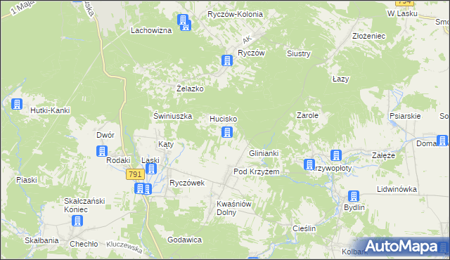 mapa Hucisko Kwaśniowskie, Hucisko Kwaśniowskie na mapie Targeo