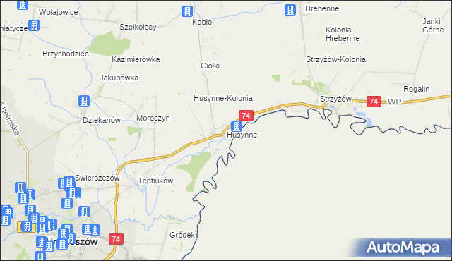 mapa Husynne gmina Hrubieszów, Husynne gmina Hrubieszów na mapie Targeo