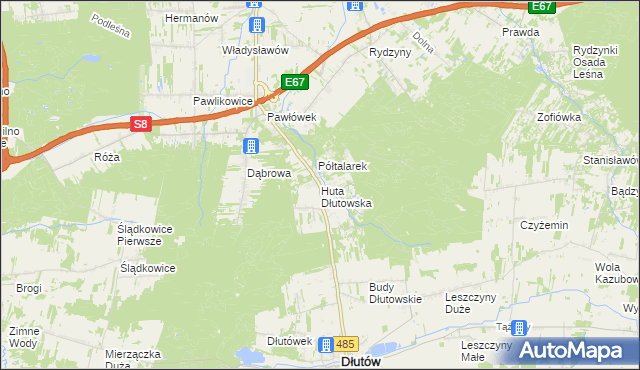 mapa Huta Dłutowska, Huta Dłutowska na mapie Targeo