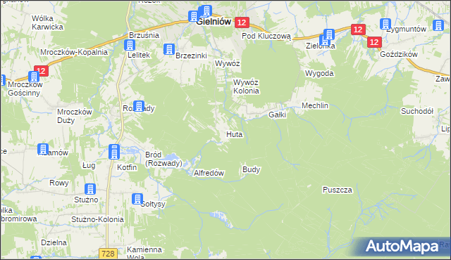mapa Huta gmina Gielniów, Huta gmina Gielniów na mapie Targeo