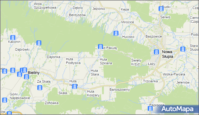 mapa Huta Szklana gmina Bieliny, Huta Szklana gmina Bieliny na mapie Targeo