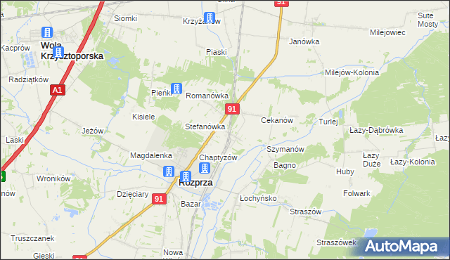 mapa Ignaców gmina Rozprza, Ignaców gmina Rozprza na mapie Targeo