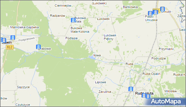 mapa Iłowa gmina Ruda-Huta, Iłowa gmina Ruda-Huta na mapie Targeo