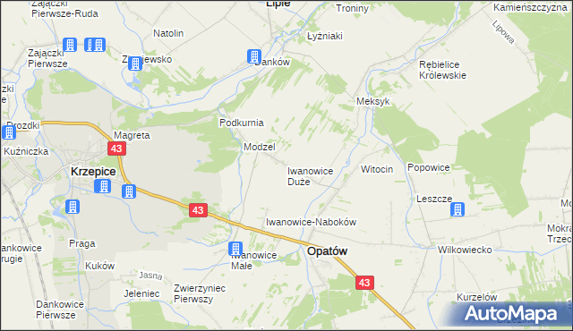 mapa Iwanowice Duże, Iwanowice Duże na mapie Targeo