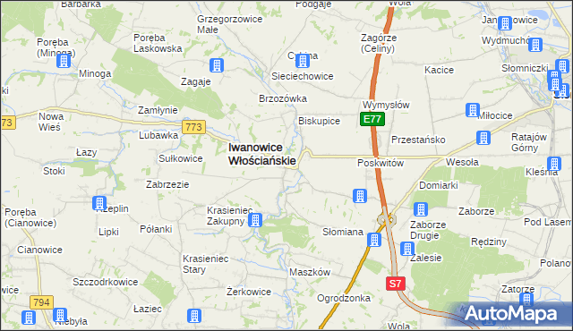 mapa Iwanowice Dworskie, Iwanowice Dworskie na mapie Targeo