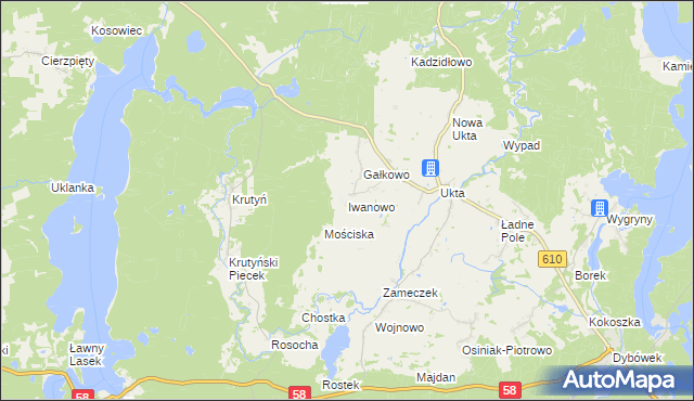 mapa Iwanowo gmina Ruciane-Nida, Iwanowo gmina Ruciane-Nida na mapie Targeo