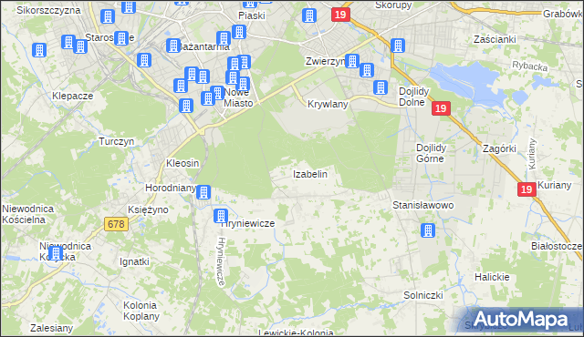 mapa Izabelin gmina Juchnowiec Kościelny, Izabelin gmina Juchnowiec Kościelny na mapie Targeo