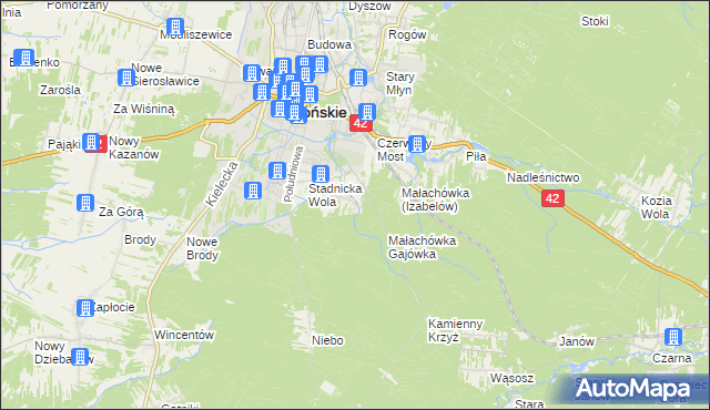 mapa Izabelów gmina Końskie, Izabelów gmina Końskie na mapie Targeo