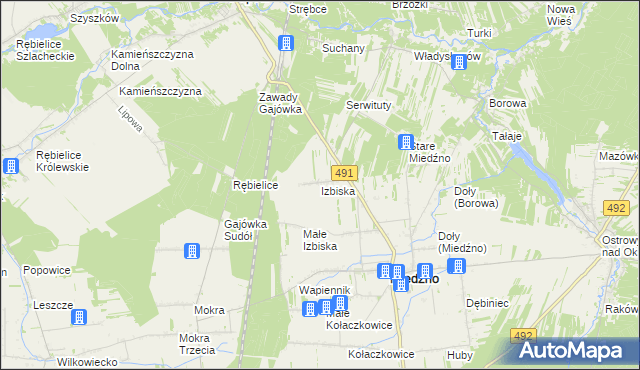 mapa Izbiska gmina Miedźno, Izbiska gmina Miedźno na mapie Targeo