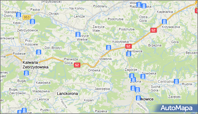 mapa Izdebnik gmina Lanckorona, Izdebnik gmina Lanckorona na mapie Targeo