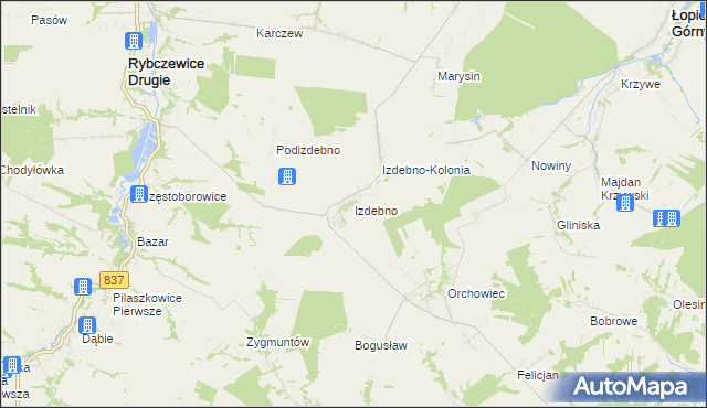 mapa Izdebno gmina Rybczewice, Izdebno gmina Rybczewice na mapie Targeo