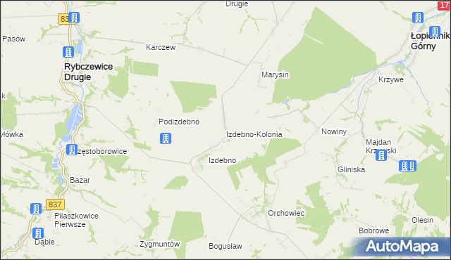 mapa Izdebno-Kolonia gmina Rybczewice, Izdebno-Kolonia gmina Rybczewice na mapie Targeo
