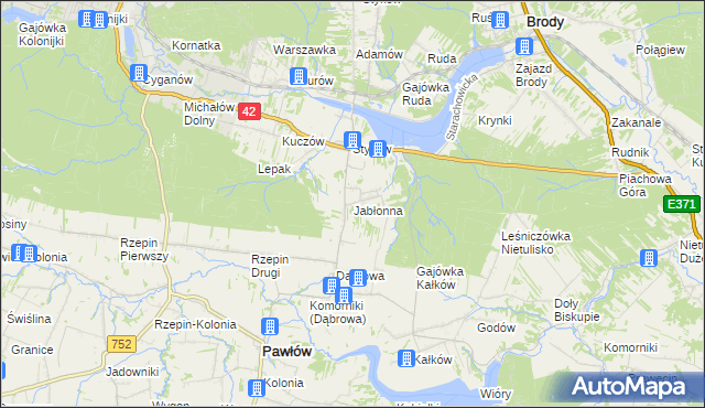 mapa Jabłonna gmina Brody, Jabłonna gmina Brody na mapie Targeo