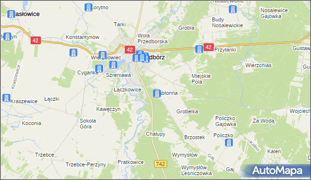 mapa Jabłonna gmina Przedbórz, Jabłonna gmina Przedbórz na mapie Targeo