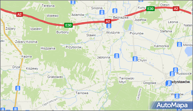 mapa Jabłonna gmina Władysławów, Jabłonna gmina Władysławów na mapie Targeo