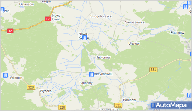 mapa Jabłonów gmina Chocianów, Jabłonów gmina Chocianów na mapie Targeo