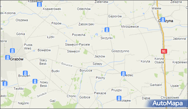 mapa Jacków gmina Daszyna, Jacków gmina Daszyna na mapie Targeo