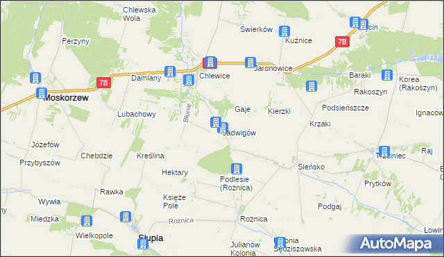 mapa Jadwigów gmina Moskorzew, Jadwigów gmina Moskorzew na mapie Targeo