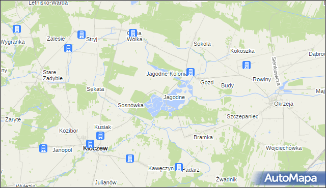 mapa Jagodne gmina Kłoczew, Jagodne gmina Kłoczew na mapie Targeo