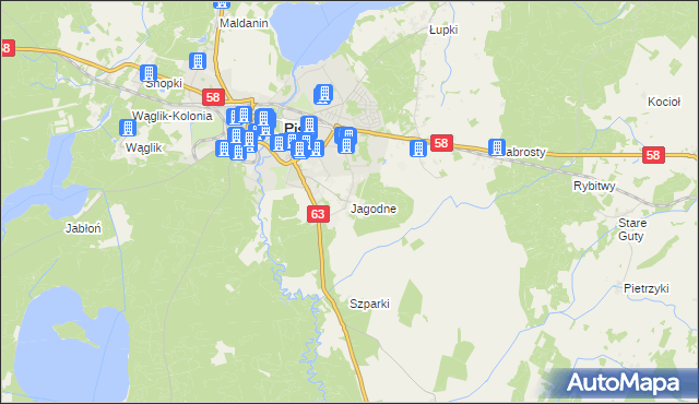 mapa Jagodne gmina Pisz, Jagodne gmina Pisz na mapie Targeo