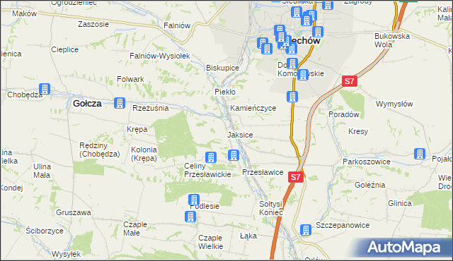 mapa Jaksice gmina Miechów, Jaksice gmina Miechów na mapie Targeo