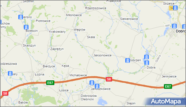 mapa Jaksonowice, Jaksonowice na mapie Targeo