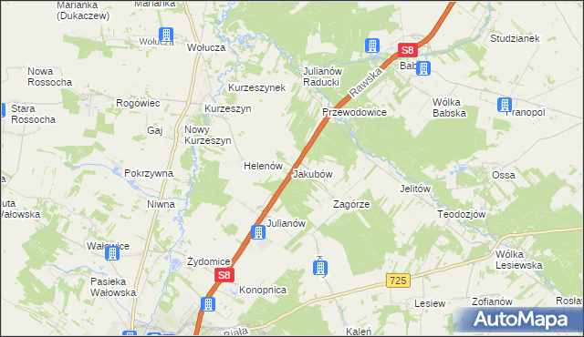 mapa Jakubów gmina Rawa Mazowiecka, Jakubów gmina Rawa Mazowiecka na mapie Targeo