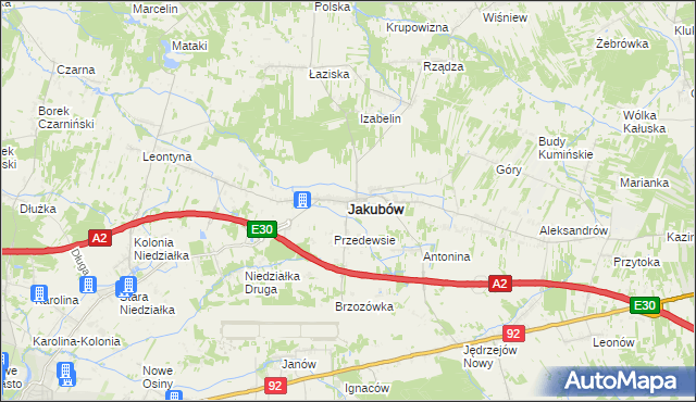 mapa Jakubów powiat miński, Jakubów powiat miński na mapie Targeo